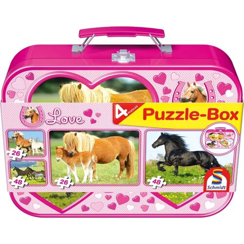 Schmidt Spiele - Pferde Puzzle-Box 2x26 2x48 Teile Im Metallkoffer