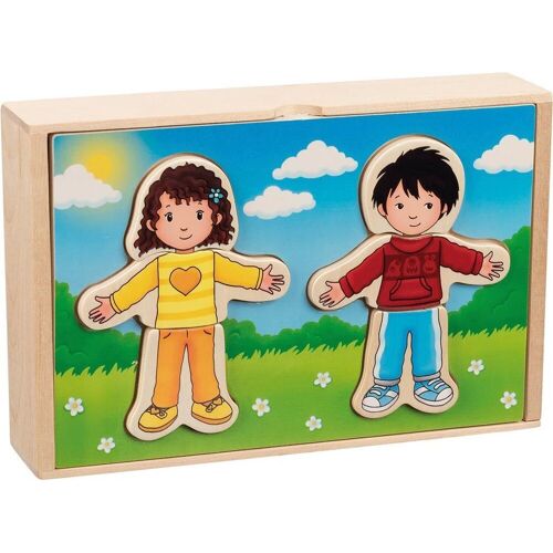 Gollnest & Kiesel KG Goki 57475 - Anziehpuppenpuzzle Junge Und Mädchen Im Holzkasten