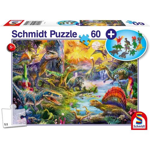 Schmidt Spiele GmbH Dinosaurier. Puzzle 60 Teile Mit Add-On (Dinosaurier-Figuren-Set)