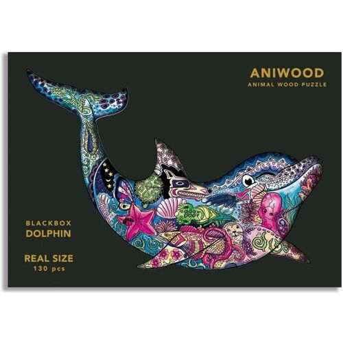 BestSaller Aniwood J6107m - Animal Wood Puzzle Blackbox Dolphin M Delfin Holz-Puzzle 130 Teile