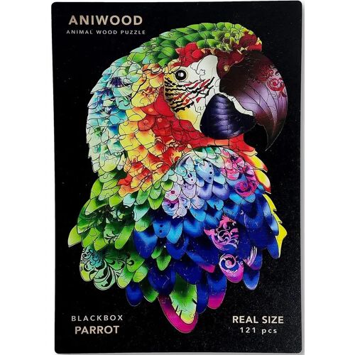 BestSaller Aniwood J2314m - Animal Wood Puzzle Blackbox Parrot M Papagei Holz-Puzzle 121 Teile