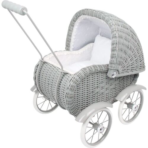 Legler Small Foot 8771 - Puppenwagen Vintage Grau Retro-Design Metall/korbgeflecht Griffhöhe: 51cm