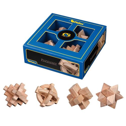 Philos 3502 - Puzzleset 2 Holz 4-Teilig Puzzlespiele Denkspiele Knobelspiele Schwierigkeitsgrad: Mittelschwer Geschenkbox