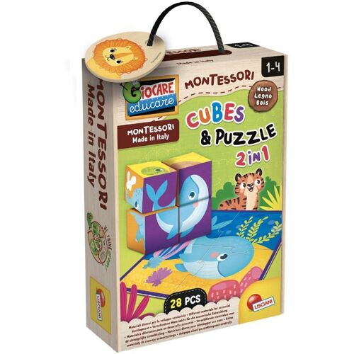 LiscianiGiochi Montessori Holz 2 In 1 Cube Und Puzzle