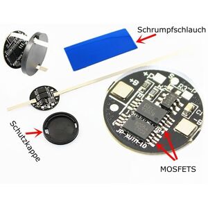Battery Protection Board - 1S - für 18650 Li-Ion Zelle inkl. Abdeckung und Schrumpfschlauch Battery Protection Board - 1S - für 18650 Li-Ion Zelle inkl. Abdeckung und Schrumpfschlauch