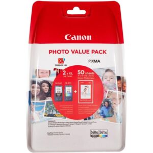 Canon Original PG-560XL + CL-561XL Druckerpatronen Value Pack - BK/C/M/Y 400/300 Seiten + 50 Blatt Fotopapier 10x15