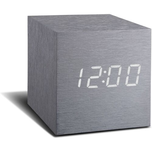 Gingko Cube Click Clock Aluminium Wecker – aluminium / LED weiß – 6,8×6,8×6,8 cm