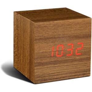 Gingko Cube Click Clock Teak Wecker - Holzoptik - teak / LED rot - 6,8x6,8x6,8 cm