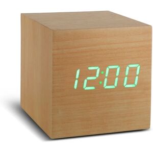 Gingko Cube Click Clock Beech Wecker - Holzoptik - beech / LED grün - 6,8x6,8x6,8 cm