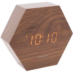 Karlsson Hexagon Digitaler Wecker - holzbraun mit weißem LED - 13 x 11 x 4,5 cm