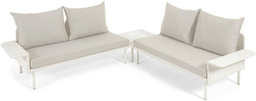 Kave Home Zaltana Garten-Set aus Ecksofa und Tisch - weiß - Sofa: 230x230x82 cm, Tisch: 70x70x27 cm