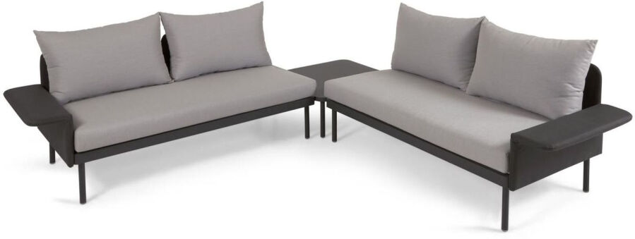 Kave Home Zaltana Garten-Set aus Ecksofa und Tisch - grau - Sofa: 230x230x82 cm, Tisch: 70x70x27 cm