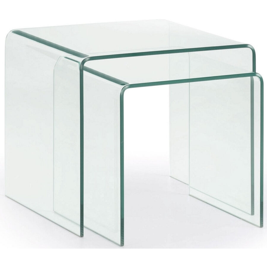 Kave Home Burano Glas-Satztisch 2er Set - klar - Breite: 42 cm/50 cm - Tiefe: 50 cm/50 cm - Höhe: 40 cm/45 cm