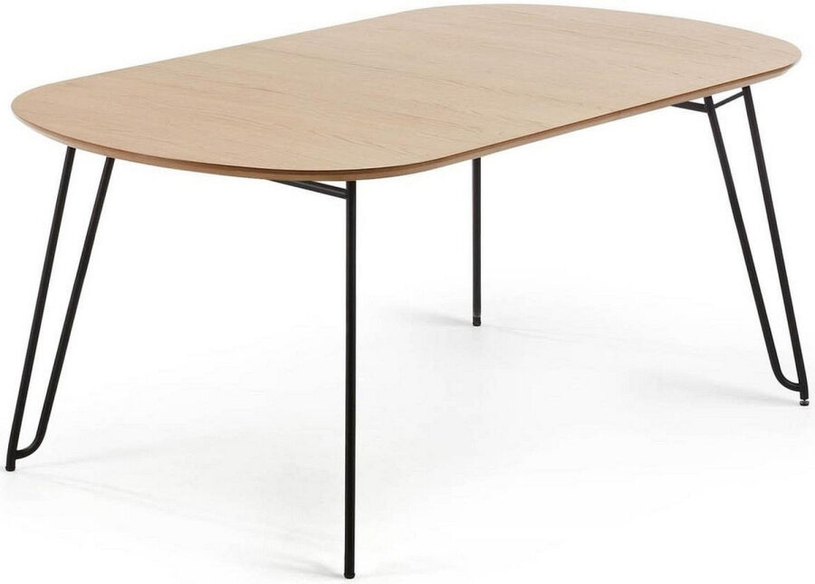 Kave Home Novac Tisch ausziehbar - natur-schwarz - Breite: 140-220 cm - Tiefe: 90 cm - Höhe: 75 cm