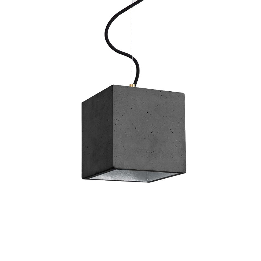 GANTlights B5 Cubic Pendant - Large Hängelampe - dunkelgrauer Beton / Innenbeschichtung Silber - 18x18x18 cm