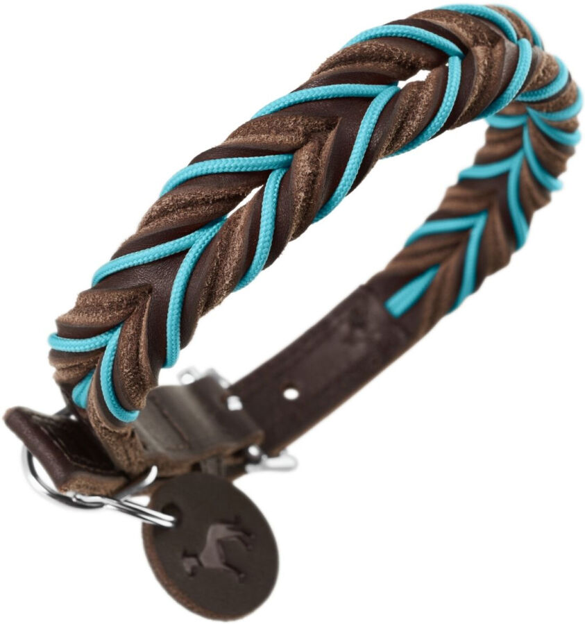 Hunter Solid Education Cord Halsband - dunkelbraun-türkis - Breite 2 cm - Länge 60 cm (M-L)