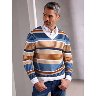 Witt V-Ausschnitt-Pullover beige-mittelblau-gemustert 48 male Witt V-Ausschnitt-Pullover beige-mittelblau-gemustert 48 male