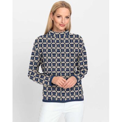 heine Stehkragenpullover dunkelblau-beige-gemustert 34 female heine Stehkragenpullover dunkelblau-beige-gemustert 34 female