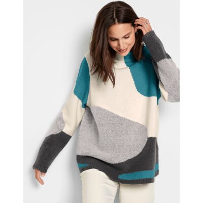 Witt Oversize-Pullover champagner-aquapetrol-gemustert 42 female Witt Oversize-Pullover champagner-aquapetrol-gemustert 42 female