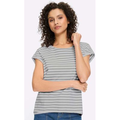 heine T-Shirt weiß-steingrau-geringelt 40 female heine T-Shirt weiß-steingrau-geringelt 40 female