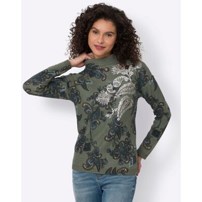 heine Stehkragenpullover khaki-aqua-bedruckt 48 female heine Stehkragenpullover khaki-aqua-bedruckt 48 female