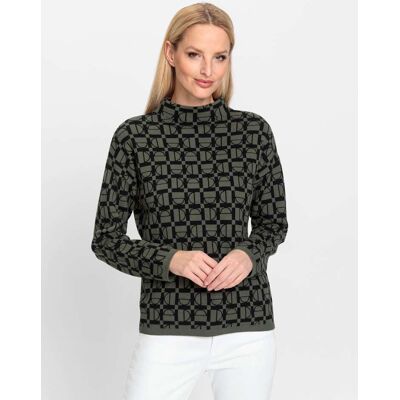 heine Stehkragenpullover khaki-schwarz-gemustert 42 female heine Stehkragenpullover khaki-schwarz-gemustert 42 female