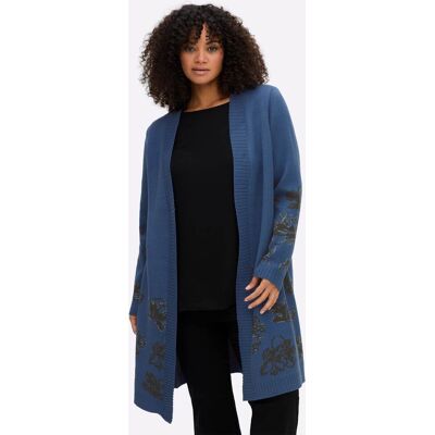sheego Jacquardstrickjacke jeansblau-graphit-gemustert 44/46 female sheego Jacquardstrickjacke jeansblau-graphit-gemustert 44/46 female