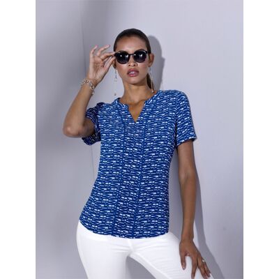 CREATION L Kurzarmbluse in Blau mit Muster CREATION L Kurzarmbluse in Blau mit Muster