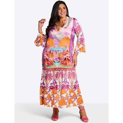sheego loves miss goodlife Stufenkleid ecru-violett-bedruckt 48 female sheego loves miss goodlife Stufenkleid ecru-violett-bedruckt 48 female
