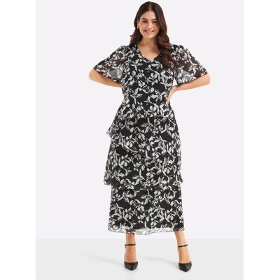 sheego Chiffonkleid schwarz-weiß-gemustert 52 female sheego Chiffonkleid schwarz-weiß-gemustert 52 female