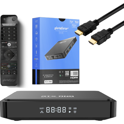 Gloriaforce RTX Uno 4K UHD Android 11 IP-Receiver HDR10+, Dual-WiFi, LAN, Bluetooth, MicroSD, HDMI Gloriaforce RTX Uno 4K UHD Android 11 IP-Receiver HDR10+, Dual-WiFi, LAN, Bluetooth, MicroSD, HDMI