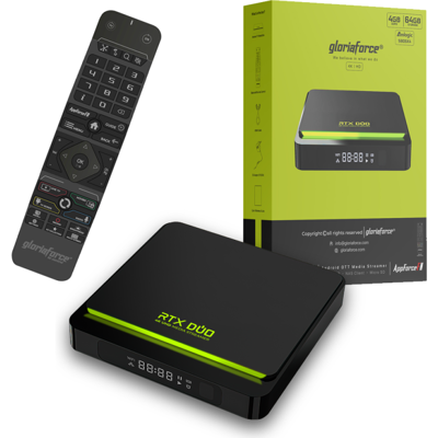 Gloriaforce RTX Duo 4K UHD Android 11 IP-Receiver HDR10+, 60fps, Dual-WiFi, LAN, MicroSD, HDMI Gloriaforce RTX Duo 4K UHD Android 11 IP-Receiver HDR10+, 60fps, Dual-WiFi, LAN, MicroSD, HDMI