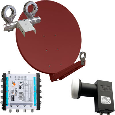 Gibertini OP 85 SE - Alu-Antenne - ziegelrot - 64 Teiln. mit Wideb.-LNB und Multischalter für 2 Sat. Gibertini OP 85 SE - Alu-Antenne - ziegelrot - 64 Teiln. mit Wideb.-LNB und Multischalter für 2 Sat.