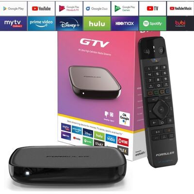 Formuler GTV 4K UHD IPTV Android 9 Player H.265 2GB RAM 16GB Flash Gigabit 5GHz Wlan, Schwarz Formuler GTV 4K UHD IPTV Android 9 Player H.265 2GB RAM 16GB Flash Gigabit 5GHz Wlan, Schwarz