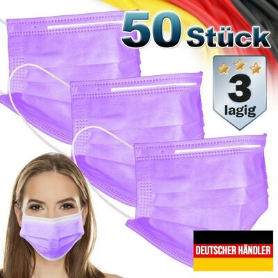 ECD GERMANY 50er Satz Mundschutz Atemschutzmaske Mund-Nasen-Schutz 3-lagig Schutzmaske Lila ECD GERMANY 50er Satz Mundschutz Atemschutzmaske Mund-Nasen-Schutz 3-lagig Schutzmaske Lila