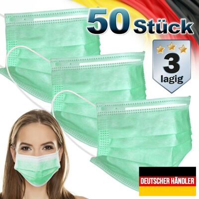 ECD GERMANY 50er Satz Mundschutz Atemschutzmaske Mund-Nasen-Schutz 3-lagig Schutzmaske Türkis ECD GERMANY 50er Satz Mundschutz Atemschutzmaske Mund-Nasen-Schutz 3-lagig Schutzmaske Türkis