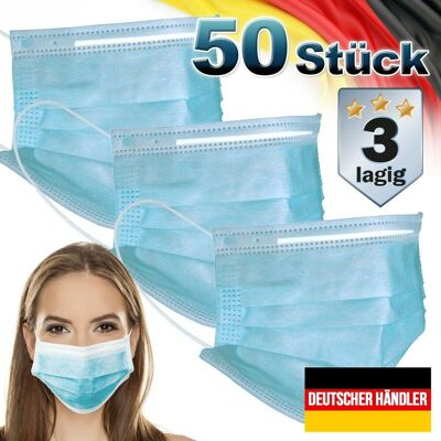 ECD GERMANY 50er Satz Mundschutz Atemschutzmaske Mund-Nasen-Schutz 3-lagig Schutzmaske Blau ECD GERMANY 50er Satz Mundschutz Atemschutzmaske Mund-Nasen-Schutz 3-lagig Schutzmaske Blau