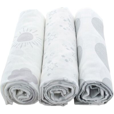 HANS NATUR Spucktücher Bio-Baumwolle 3er-Set Grey Maße 75 x 75 cm HANS NATUR Spucktücher Bio-Baumwolle 3er-Set Grey Maße 75 x 75 cm