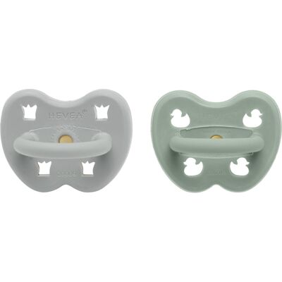 HEVEA 2er-Pack Schnuller Gorgeous Grey & Sage ab 3 Monate, Naturkautschuk, Krone + Ente HEVEA 2er-Pack Schnuller Gorgeous Grey & Sage ab 3 Monate, Naturkautschuk, Krone + Ente