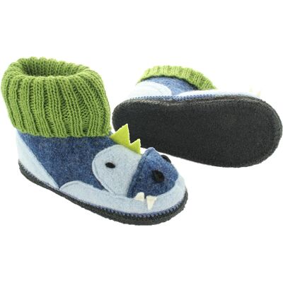 HANS NATUR Kinder Hausschuhe Hüttenschuhe Drache "Dago" blau Gr.24 HANS NATUR Kinder Hausschuhe Hüttenschuhe Drache "Dago" blau Gr.24