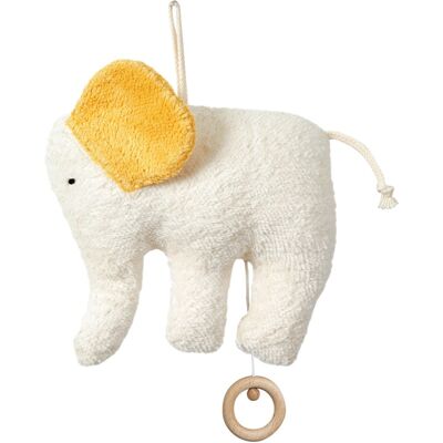 Efie Spieluhr Elefant Bio Baumwolle, Füllung 100% Bio Schurwolle 16 cm, gelbe Ohren Efie Spieluhr Elefant Bio Baumwolle, Füllung 100% Bio Schurwolle 16 cm, gelbe Ohren