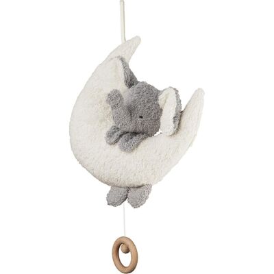 Efie Spieluhr Elefant auf Mond Bio Baumwolle, Füllung 100% Bio Schurwolle ca. 20 x 20 cm Efie Spieluhr Elefant auf Mond Bio Baumwolle, Füllung 100% Bio Schurwolle ca. 20 x 20 cm