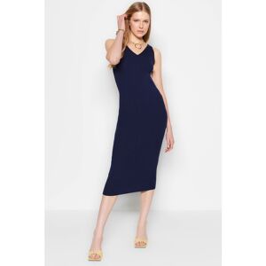 Trendyol Collection Marineblaues Midi-strickkleid Mit V-ausschnitt für Damen - L