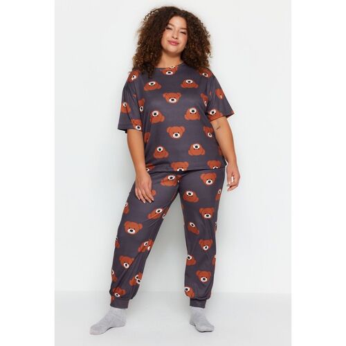 Trendyol Curve Graues, Gestricktes Pyjama-set Mit Teddybär-muster für Damen - XL