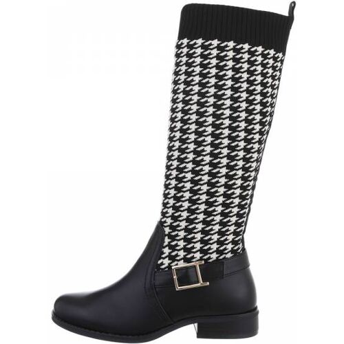 Ital-Design Flache Stiefel für Damen in Schwarz und Weiß