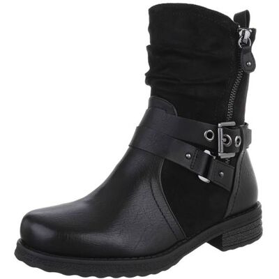 Ital-Design Flache Stiefeletten für Damen in Schwarz Ital-Design Flache Stiefeletten für Damen in Schwarz