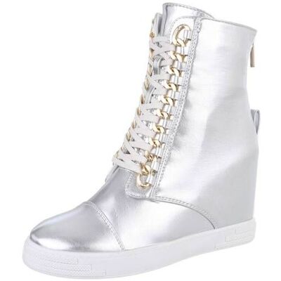 Ital-Design Schnürstiefeletten für Damen in Silber Ital-Design Schnürstiefeletten für Damen in Silber