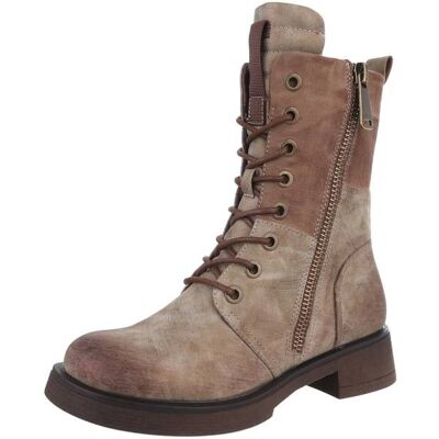 Ital-Design Flache Stiefeletten für Damen in Beige und Braun Ital-Design Flache Stiefeletten für Damen in Beige und Braun