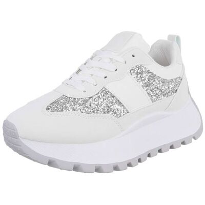 Ital-Design Sneakers Low für Damen in Weiß und Silber Ital-Design Sneakers Low für Damen in Weiß und Silber