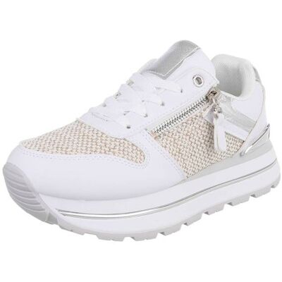 Ital-Design Sneakers Low für Damen in Weiß und Silber Ital-Design Sneakers Low für Damen in Weiß und Silber